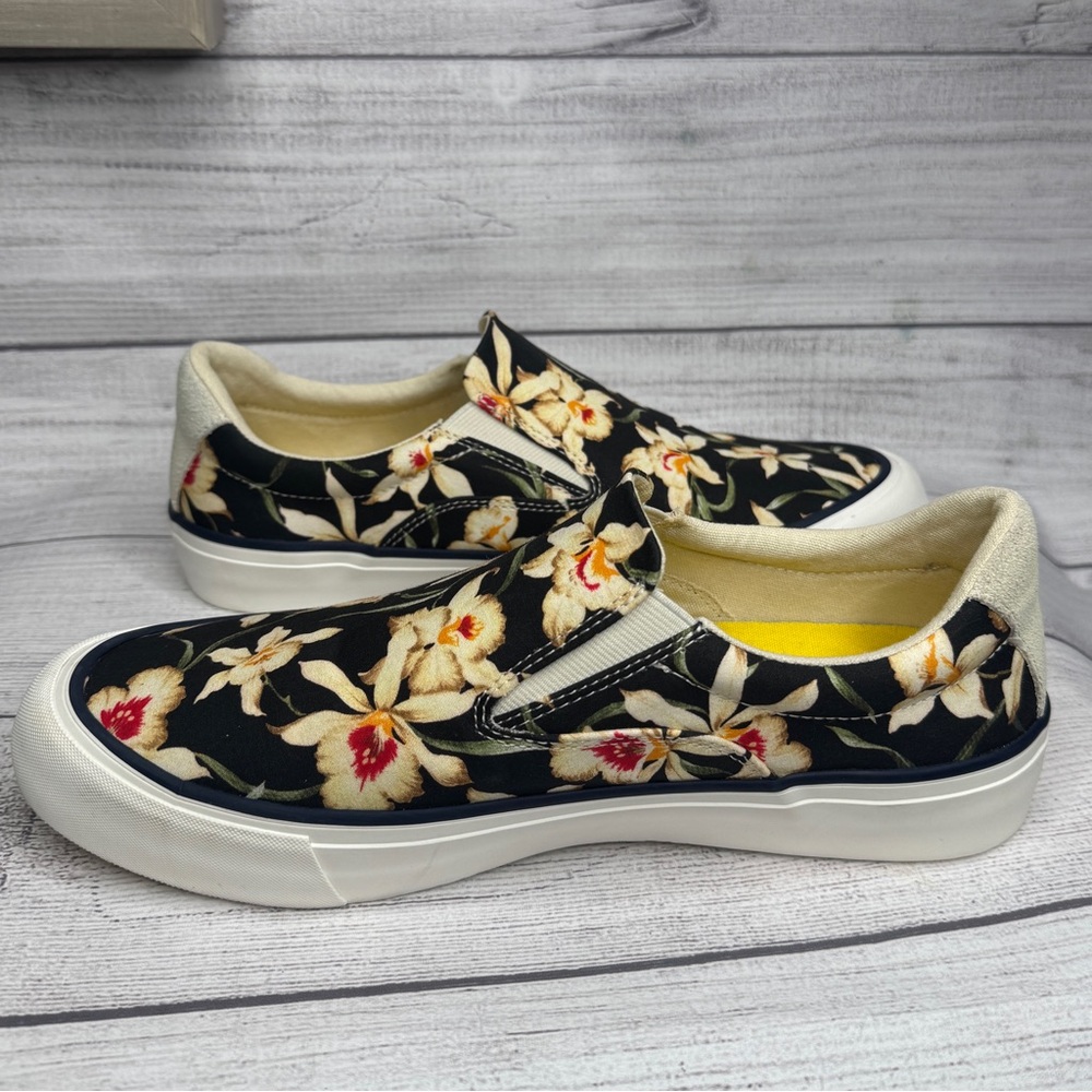 SeaVees Men's 7.5 Hawthorne Slip On Magnum‎ Black Star Orchid Poplin Twill Shoe - Picture 2 of 6